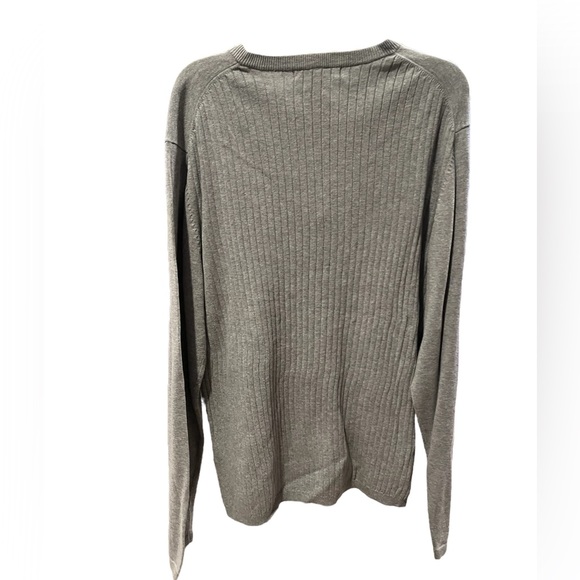 Calvin Klein Grey Long Sleeve Crew Neck Rib Knit Sweater With Dark Grey Stripe - Picture 2 of 7